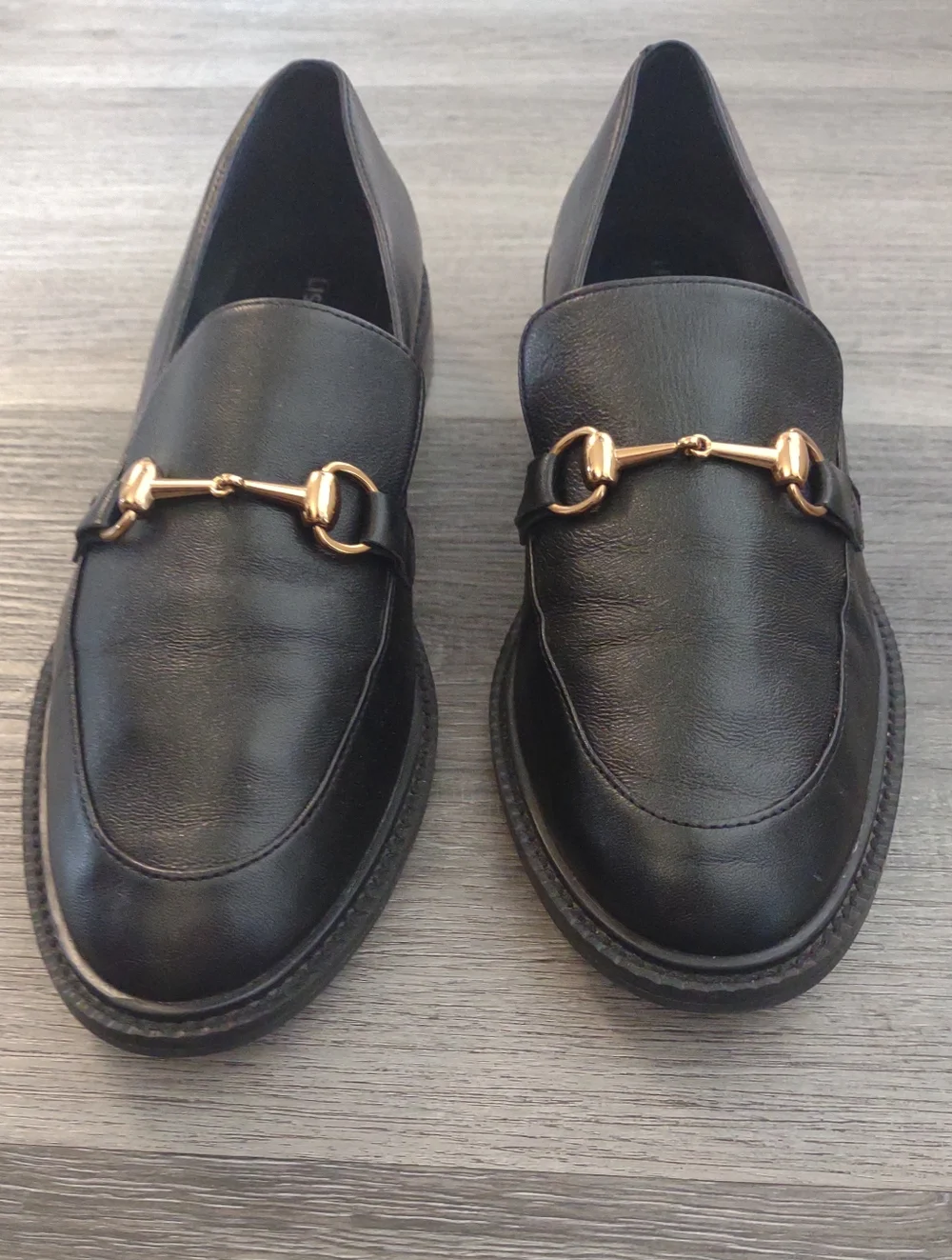 Lisa Vicky Black Gold Buckle Loafers